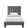 Gray Solid Wood Twin Tufted Upholstered Velvet Bed