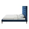 furnNavy Blue Solid Wood King Tufted Upholstered Velvet Bed