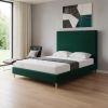 Hunter Green Solid Wood Queen Upholstered Velvet Bed