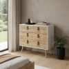 32" White and Natural Three Drawer Dresser