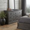 64" Gray Distressed Solid and Reclaimed Wood Seven Drawer Double Dresser