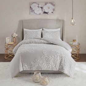 Full/Queen 3 Piece Tufted Cotton Chenille Floral Duvet Cover Set