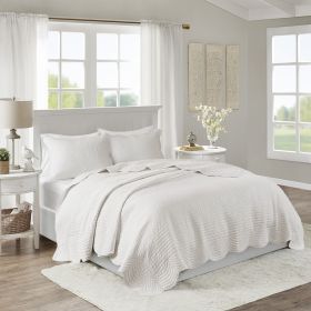 3 Piece Reversible Scalloped Edge Quilt Set White Full/Queen