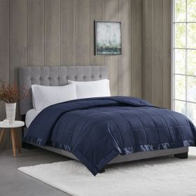 Lightweight Down Alternative Blanket with Satin Trim Navy Full/Queen