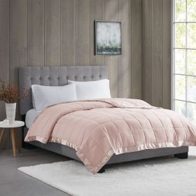 Lightweight Down Alternative Blanket with Satin Trim Blush Full/Queen
