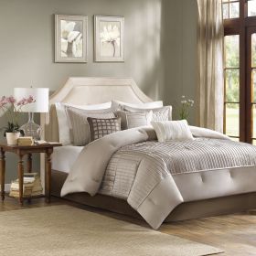 7 Piece Polyester Charmeuse Comforter Set Taupe Queen