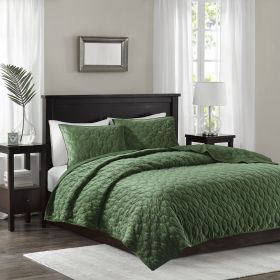 3 Piece Velvet Quilt Set Green King/Cal King