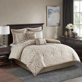 8 Piece Jacquard Comforter Set Tan/Ivory King