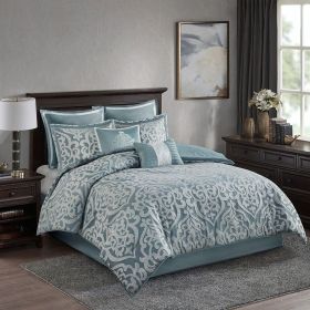8 Piece Jacquard Comforter Set Aqua/Silver Queen