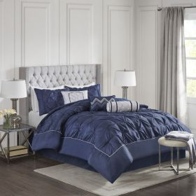 7 Piece Tufted Comforter Set Navy Cal King