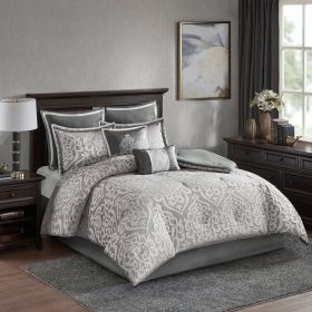8 Piece Jacquard Comforter Set Silver/Silver Cal King
