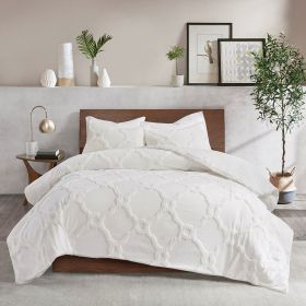 3 Piece Tufted Cotton Chenille Geometric Comforter Set Off-White Full/Queen