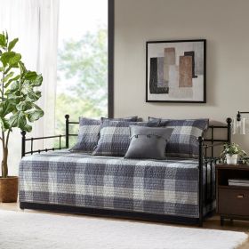6 Piece Reversible Plaid Daybed Cover Set Grey Daybed