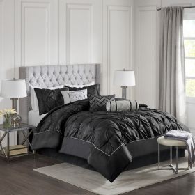 7 Piece Tufted Comforter Set Black Queen