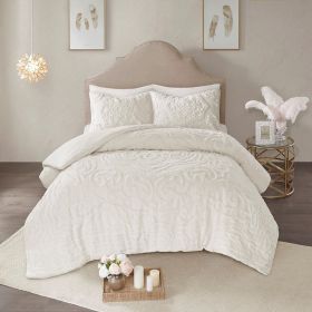 3-Piece Tufted Cotton Chenille Medallion Comforter Set Off-White King/Cal King