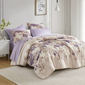 Floral Comforter Set with Bed Sheets Taupe King