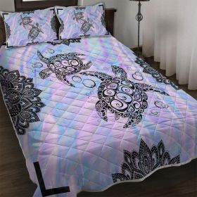 Sea Turtle Quilt Set 3 Piece, Lightweight Microfiber Coverlet Mandala Turtle Bedspread Purple Blue Pink Bedspread Set (1 Quilt,2 Pillow Shams) (size: Queen)