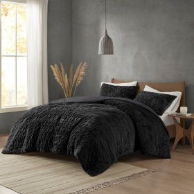Full/Queen Ruched Fur Down Alternative Comforter Set (Color: as Pic)