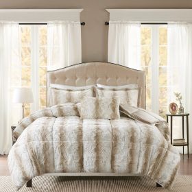 King 4PC Faux Fur Comforter Set (Color: as Pic)