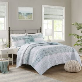 King/Cal King 4 Piece Seersucker Quilt Set with Throw Pillow (Color: as Pic)