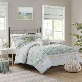 King/Cal King 5 Piece Seersucker Comforter Set with Throw Pillows (Color: as Pic)